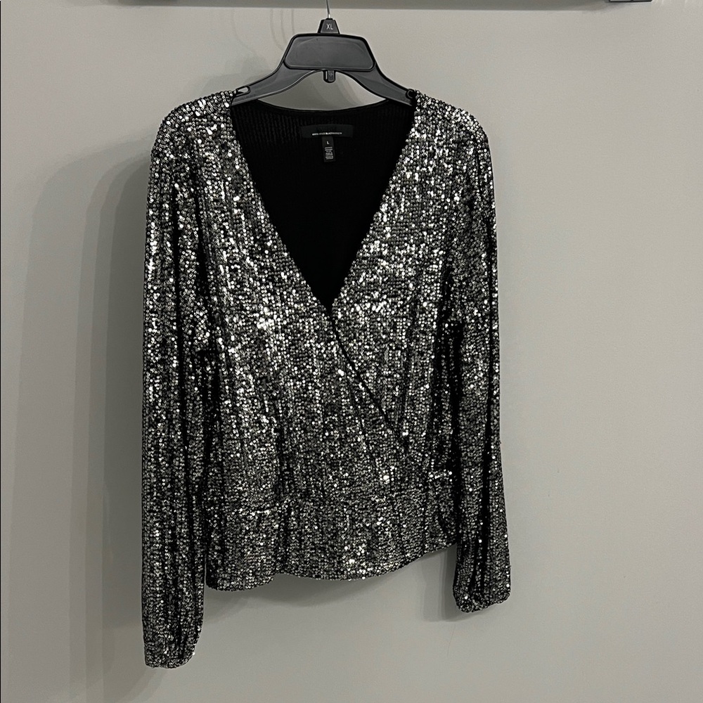 White House Black Market Silver Sequin Blouse